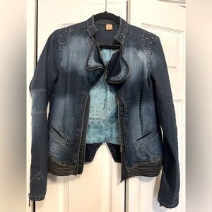 Elegant Dark Blue Jean Jacket with Studded Details